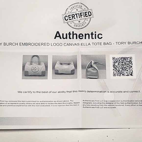 Tory Burch Embroidered Logo Broen Canvas & Leather Ella Tote Bag W/COA - Picture 14 of 14